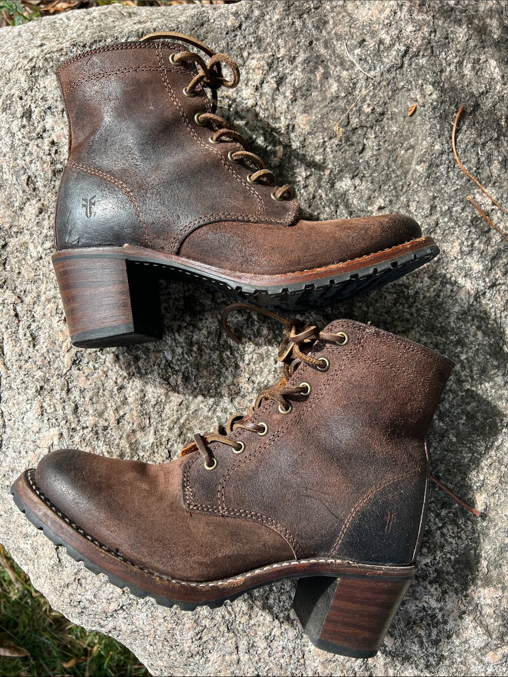 Frye Sabrina Suede Leather Lace-Up Block Heel Boots
